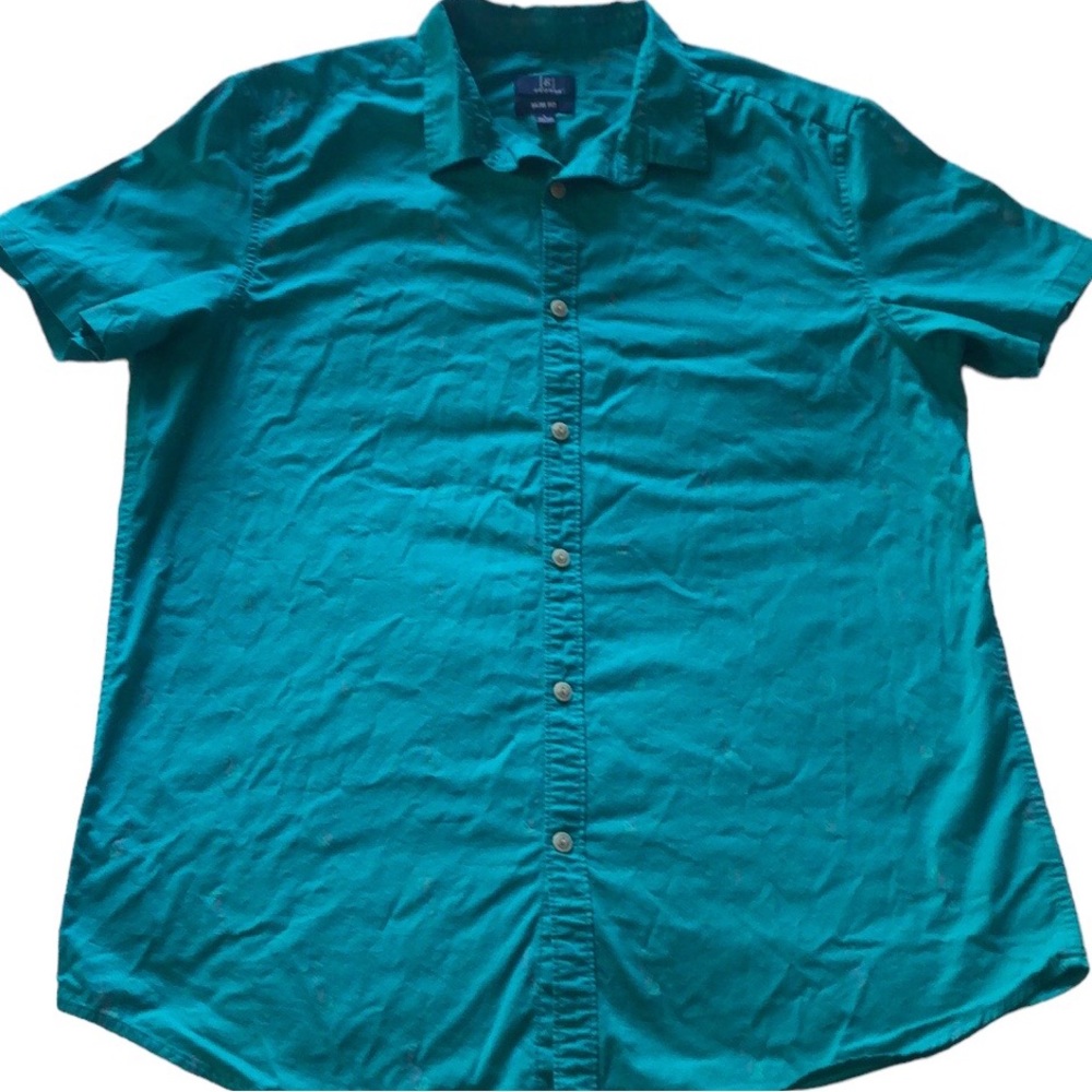Men’s George Teal w/ Flamingo Print Short Sleeve Button Down Shirt | Slim Fit